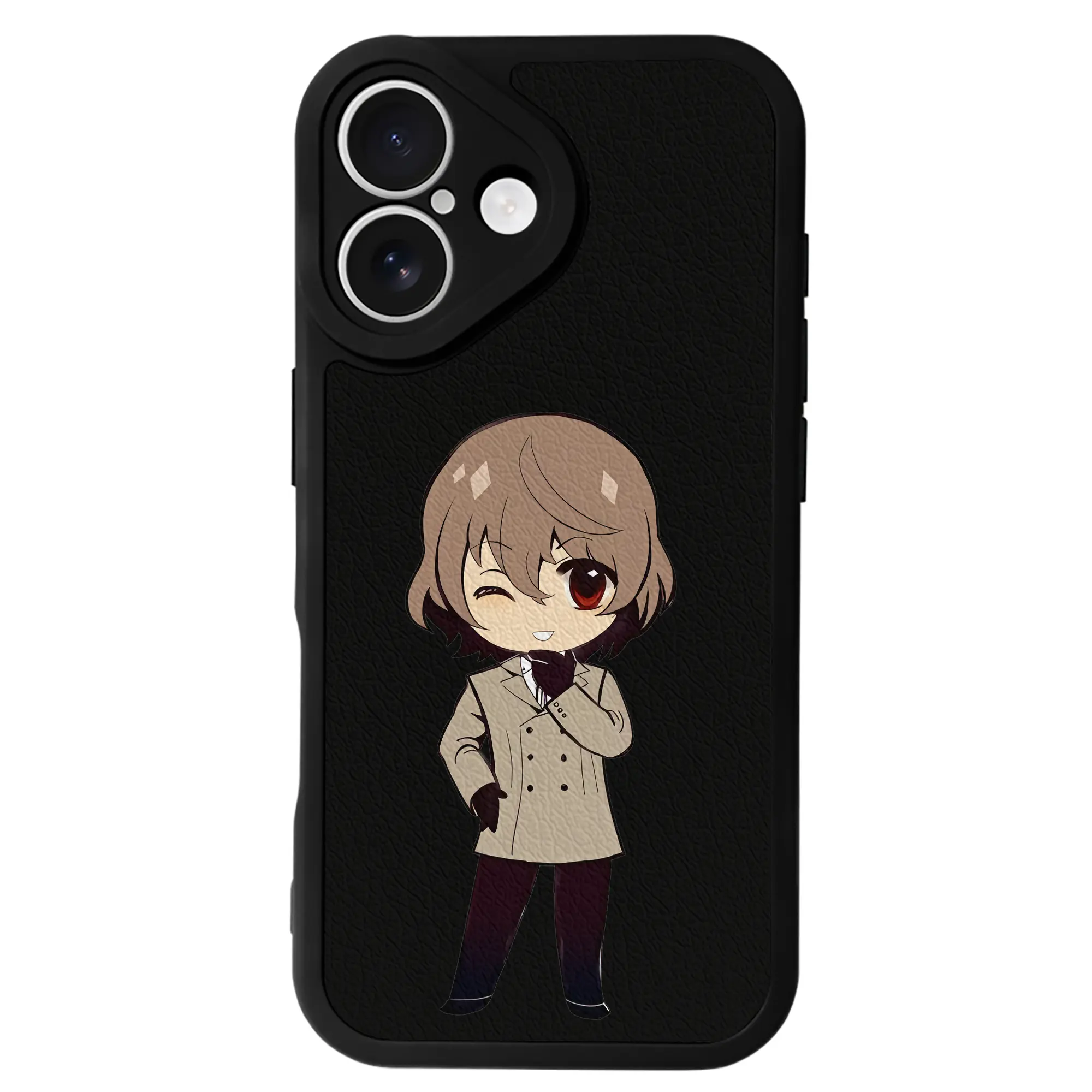 ペルソナ グッズ,明智吾郎 - IPhone 16シリーズ対応 ・ シリコンスマホケース ・ レザー調 ・ 高精度フィット ・ 耐衝撃 ・ ワイヤレス充電対応 ・ 精密カット